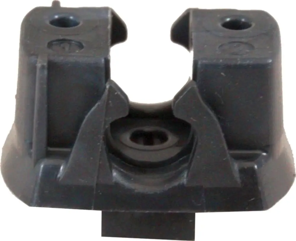 Gasblende in Schwarz mit spezifischem Design, verwendet in Wolf Heizgeräten zur Regulierung des Gasflusses. Zeigt Halterungen für die Montage und Anschlussmöglichkeiten.